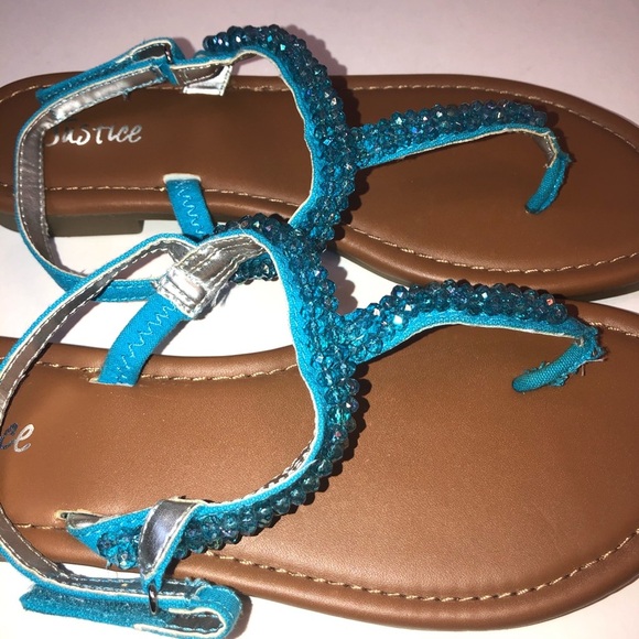 NEW Justice Jeweled Turquoise Blue Sandals - Picture 2 of 12
